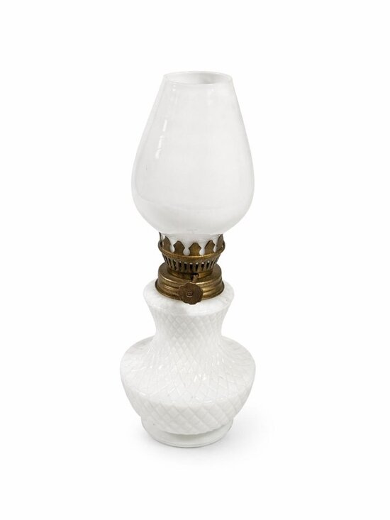 Other - Mini Finger Oil Lamp Milk Glass Shade Chimney Vintage Home Decor Granny Farmhous